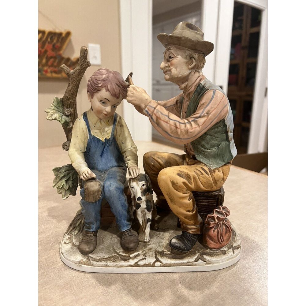 Ardco Dallas Statue of Man Cutting Boys Hair- Vintage - Beautiful